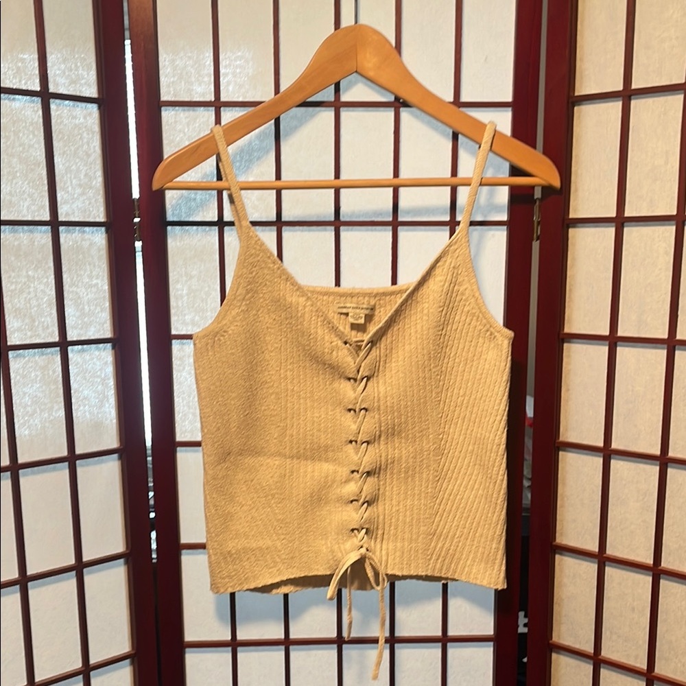 Women's Cream Lace-Up Top